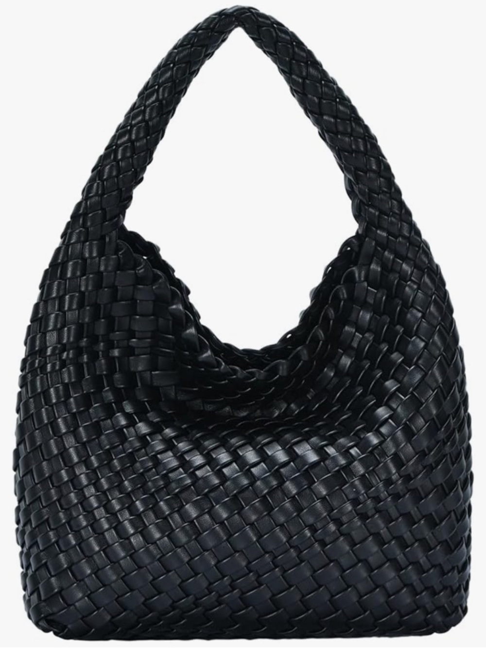 Black Leather Woven Shoulder Saddle Bag